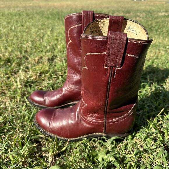 Vintage Tony Lama Roper Boots Womens Size 4.5 B Red Taylor Swift Rodeo Workwear - Picture 1 of 12